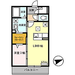 メルレット 1LDKの間取図画像