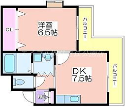 オークコート殿辻 1DKの間取図画像