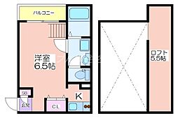 エバーグリーンテラス 1Kの間取図画像