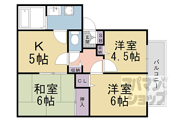 パティオ山科 205｜京都府京都市山科区音羽珍事町(賃貸アパート3DK・2階・50.00㎡)の写真 その2