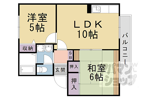 プランタン96 202｜京都府京都市山科区竹鼻立原町(賃貸アパート2LDK・2階・50.00㎡)の写真 その2