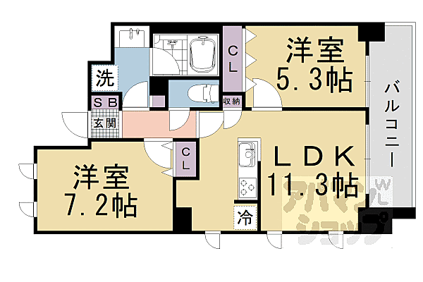 ブランシエスタ山科大塚 701｜京都府京都市山科区大塚中溝(賃貸マンション2LDK・7階・52.74㎡)の写真 その2