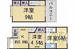 京都地下鉄東西線 醍醐駅 徒歩11分の賃貸一戸建て 3Kの間取り