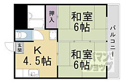 ドミール厨子奥　Ａ棟 2階2DKの間取り