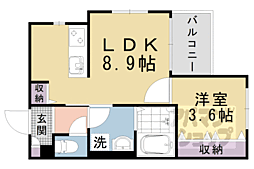 京都市山科区東野中井ノ上町アパート 1LDKの間取図画像