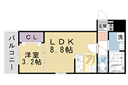 京都市山科区西野大鳥井町アパート 1LDKの間取図画像