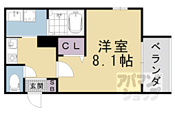 京都市山科区栗栖野華ノ木町アパート 1Kの間取図画像
