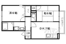 ハイカムール御供田 2DKの間取図画像