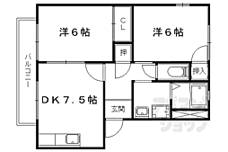 ビューテラス山科 2DKの間取図画像