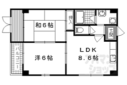 日宝サンフローラ一本道 2DKの間取図画像