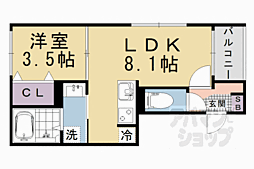 京都市山科区竹鼻立原町アパート 1LDKの間取図画像