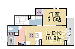 ViaSoleやましな 1LDKの間取図画像