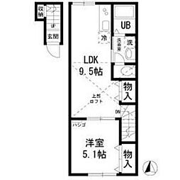 西武新宿線 野方駅 徒歩13分の賃貸アパート 2階1LDKの間取り
