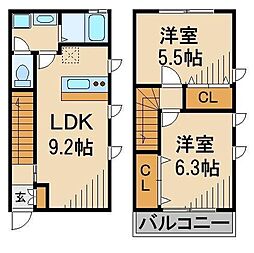 多摩都市モノレール 上北台駅 徒歩15分の賃貸テラスハウス 1階2LDKの間取り