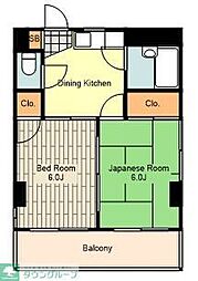 秋川コーポドウェル秋川 2DKの間取図画像