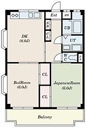 サンライズマンション 2DKの間取図画像