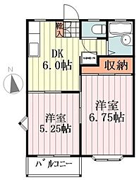 メゾンソリアード 2DKの間取図画像
