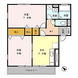 コゥジィーコート 2DKの間取図画像