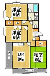 ベルハイネス 3DKの間取図画像