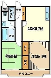 パークサイド武蔵野 2DKの間取図画像