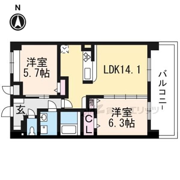 オーキッド　バレー 403｜大阪府枚方市宮之阪4丁目(賃貸マンション2LDK・4階・62.28㎡)の写真 その2