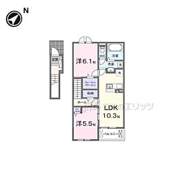 フラン・ソレイユ 学園前 2LDKの間取図画像