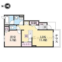 シエルブルー2 1LDKの間取図画像