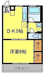 ゆたか五番館 1DKの間取図画像