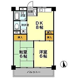 パークサイド杉浦2 2DKの間取図画像