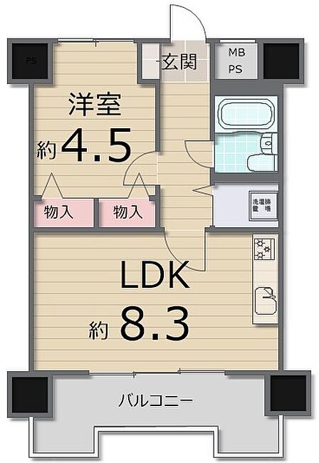 専有面積30.72平米、1LDK
