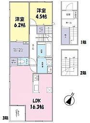 JR総武線 新小岩駅 徒歩6分の賃貸アパート 3階2LDKの間取り