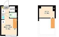 JR総武線 平井駅 徒歩10分の賃貸アパート 1階ワンルームの間取り