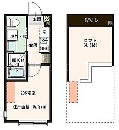 京成本線 京成小岩駅 徒歩11分の賃貸アパート 2階ワンルームの間取り