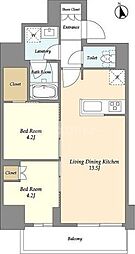 都営新宿線 船堀駅 徒歩9分の賃貸マンション 3階2LDKの間取り