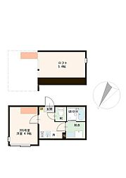 京成本線 京成高砂駅 徒歩10分の賃貸アパート 2階ワンルームの間取り