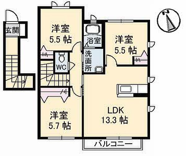オレンジホップ B棟 201｜香川県高松市林町(賃貸アパート3LDK・2階・70.43㎡)の写真 その2