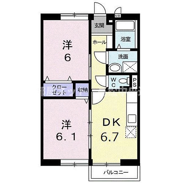 グランディール片山Ｂ 102｜香川県高松市勅使町(賃貸アパート2DK・1階・46.13㎡)の写真 その2