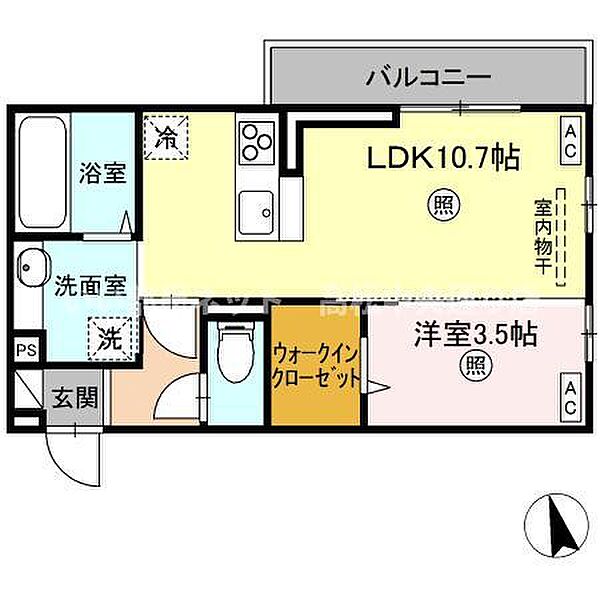 オラシオン B棟 303｜香川県高松市紙町(賃貸アパート1LDK・3階・37.68㎡)の写真 その2