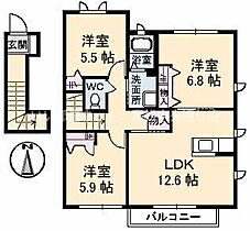 コンフォールII B棟 201 ｜ 香川県高松市三名町（賃貸アパート3LDK・2階・66.96㎡） その2