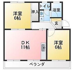 坪内ハイツ 2LDKの間取図画像