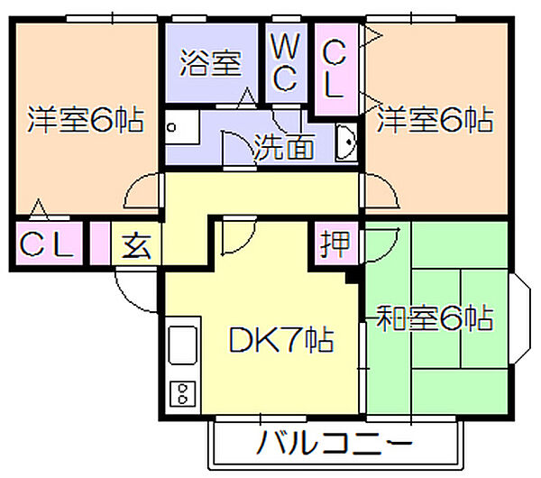 トゥインクル山下 B棟 202｜福岡県久留米市長門石4丁目(賃貸アパート3DK・2階・60.00㎡)の写真 その2