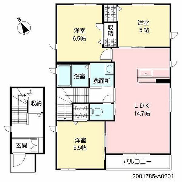 福岡県久留米市国分町(賃貸アパート3LDK・2階・55.63㎡)の写真 その2