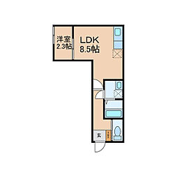 アルテ久留米 1階1LDKの間取り