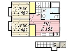 クラシア諏訪野 2階2DKの間取り