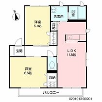 シャトルサウスB棟 101 ｜ 福岡県久留米市合川町1091-1（賃貸アパート2LDK・2階・54.81㎡） その2