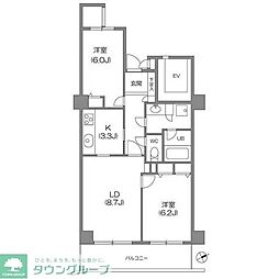 磯子台スカイマンション 2LDKの間取図画像