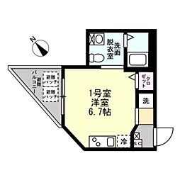 ベイルーム横須賀中央2 1Kの間取図画像