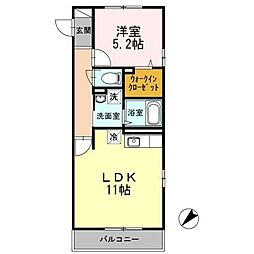 半夏生 1LDKの間取図画像
