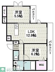コーラルデュオ湘南イースト 2LDKの間取図画像