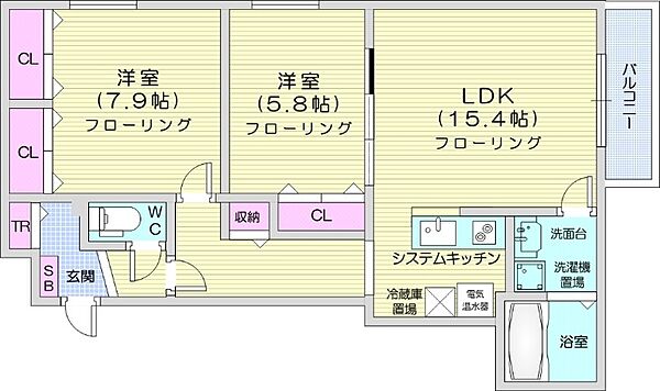 ユウスクエア ｜北海道札幌市東区北十九条東21丁目(賃貸マンション2LDK・3階・68.13㎡)の写真 その2